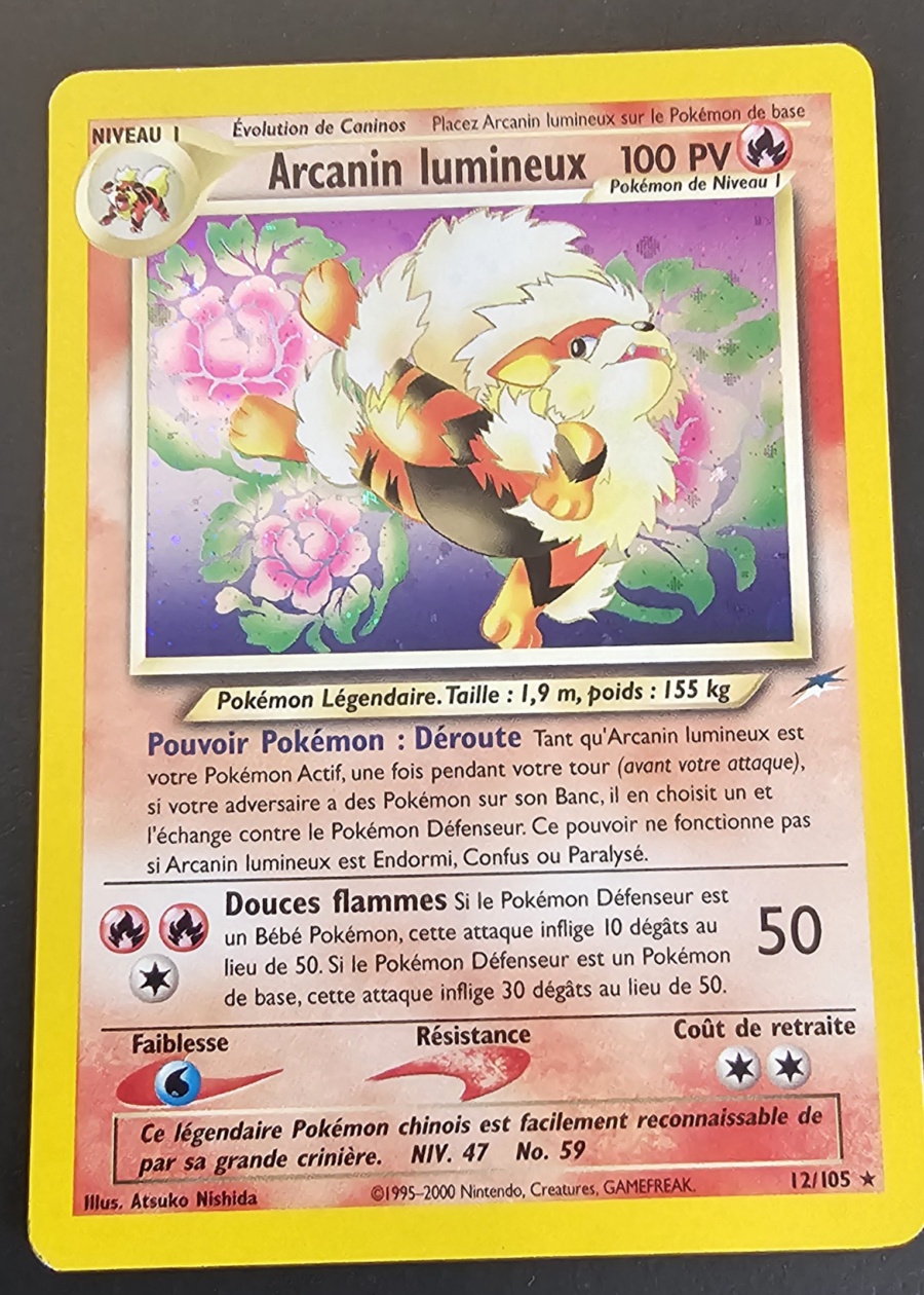 Carte Pokémon Arcanin Lumineux 1ere edition 12/105